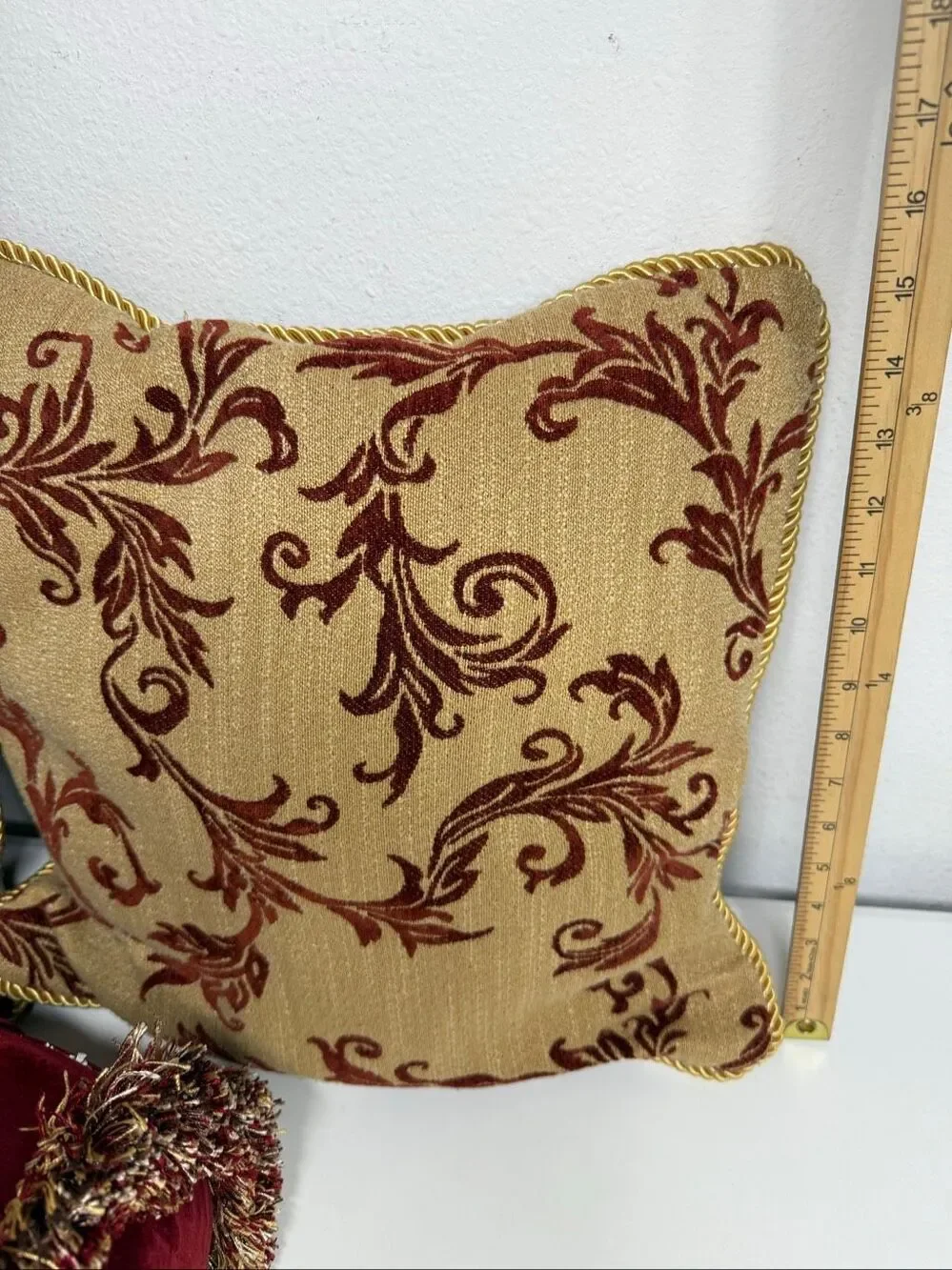 Vintage Burgundy Gold Decorative Pillow Set Of 3 (2 Square/1 Bolster) Victorian